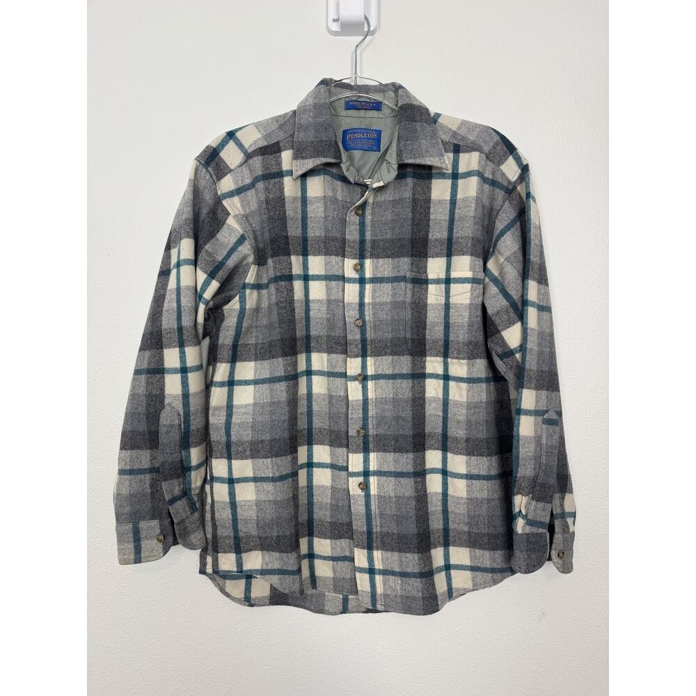 Pendleton Shirt Mens Medium Gray Plaid Wool Flannel Long Sleeve Lined Made USA - Picture 6 of 9